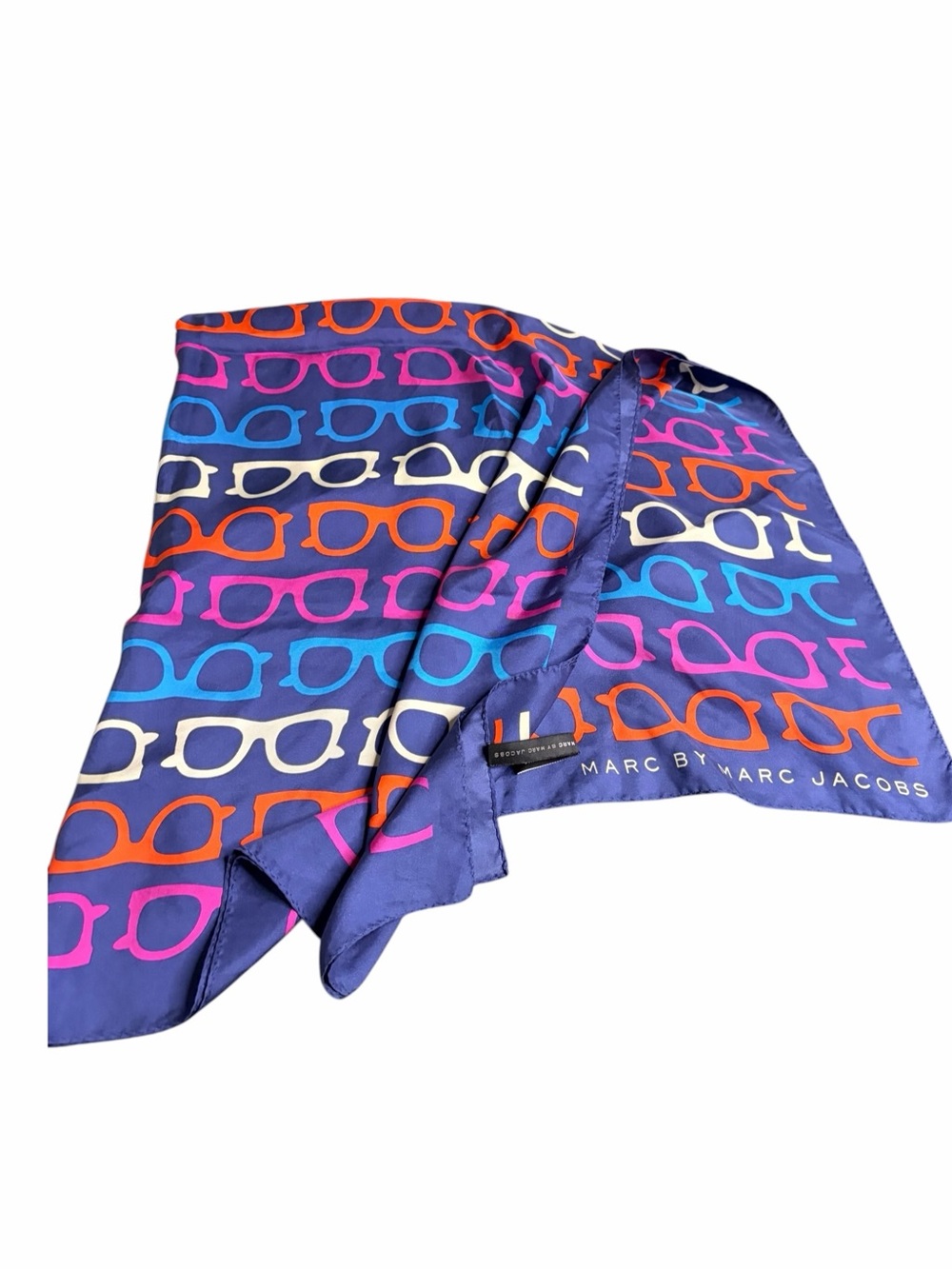 Marc by Marc Jacobs Navy Silk Scarf with Multicolor Sunglasses Print